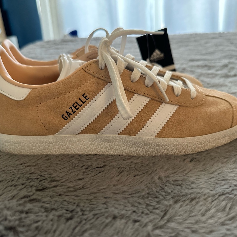 adidas Gazelle Suede Sneakers in Beige with White Stripes